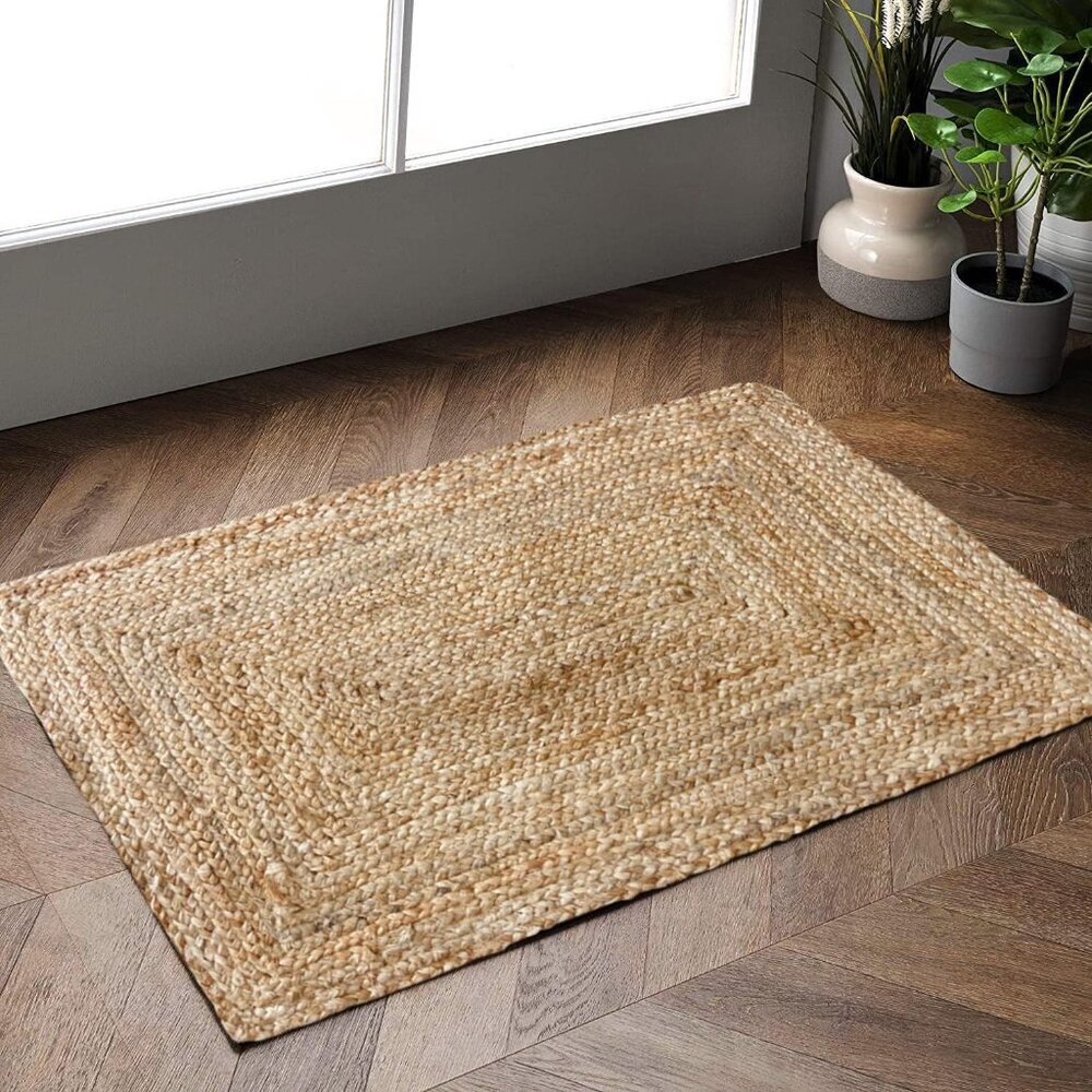 Hand Woven Jute Braided Rug, 2'x3' – Natural, Reversible Boho Entry Area Rugs fo - Picture 7 of 9